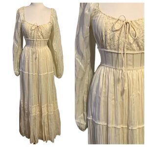 Vintage 1970s Young Innocent by Arpeja Bohemian Peasant Cottagecore Maxi Dress S
